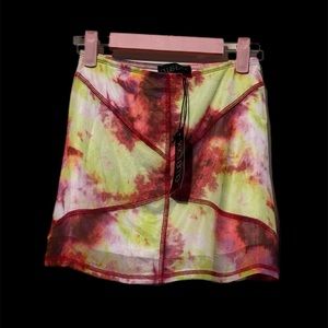 Dolls Kill (L) Club Exx For The Storm Mini Skirt Sz XS Tie Dye Sheer Mesh NWT